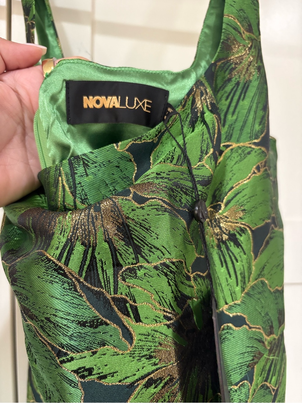 Green Floral Jacquard midi dress